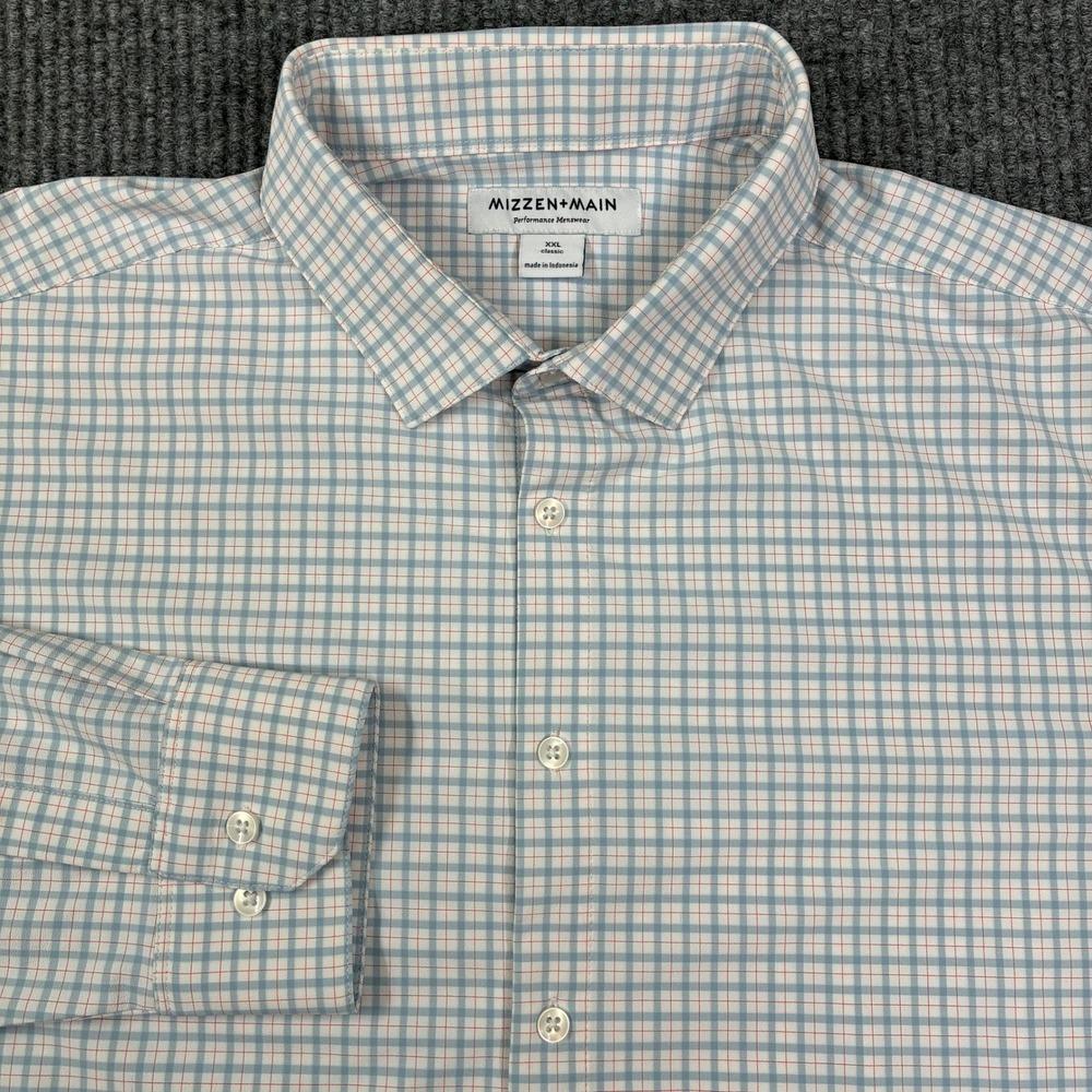 Mizzen Main Mens Button Up Long Sleeve Shirt XXL Blue Plaid Classic Leavitt